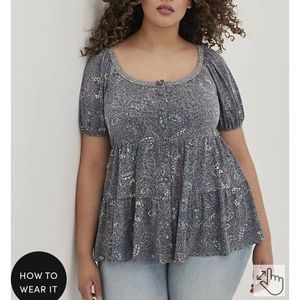 Torrid Gray Floral Top, Size 0X